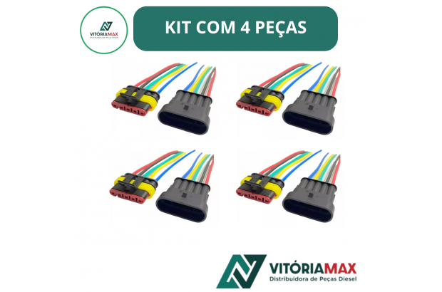Kit 4 Conector Chicote Lanterna Led Lateral Carreta 5 Vias